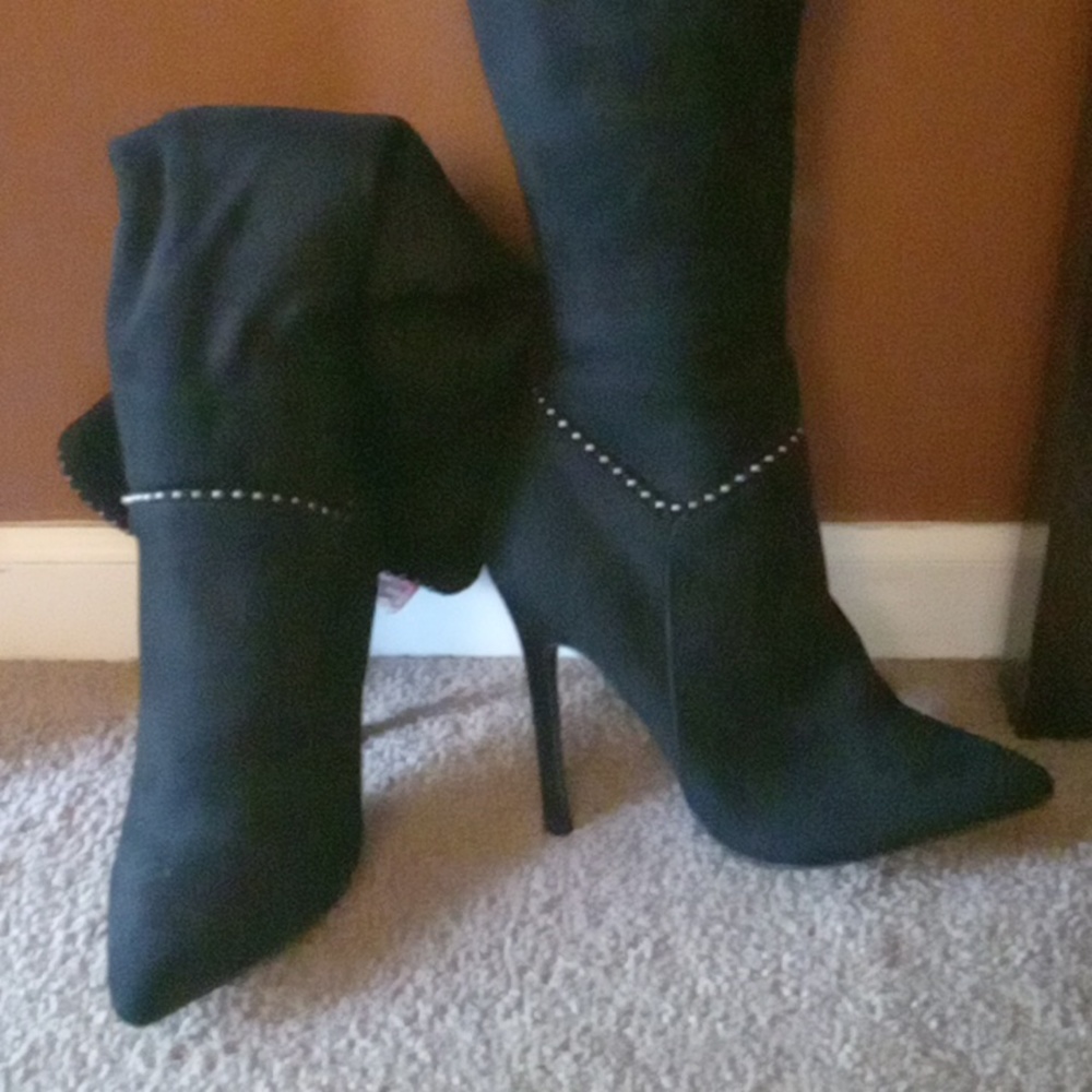 Sexy black sued 4 inch heel studded boots